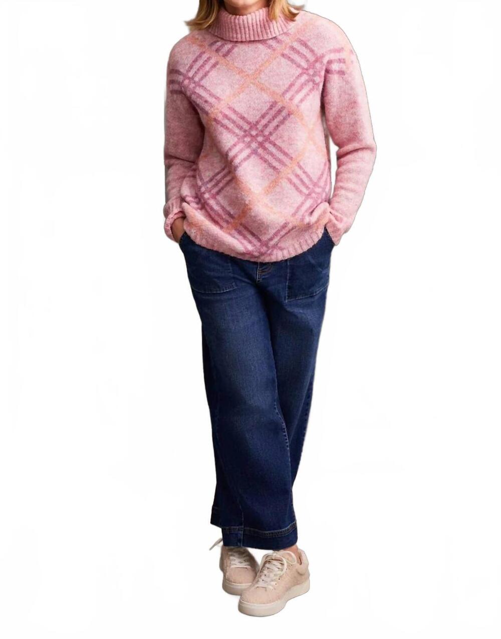 NEW TRIBAL intarsia turtleneck sweater in pink lady